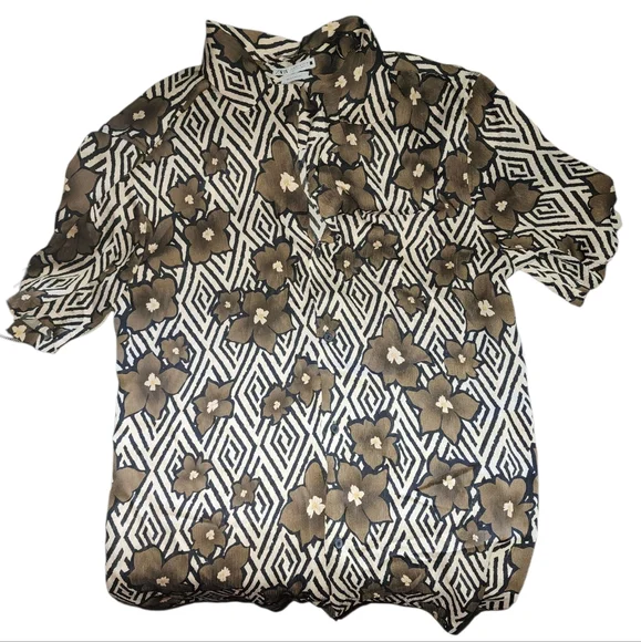 Zara Brown and Black Morocco Casual Button Down Shirt Medium - Picture 1 of 4